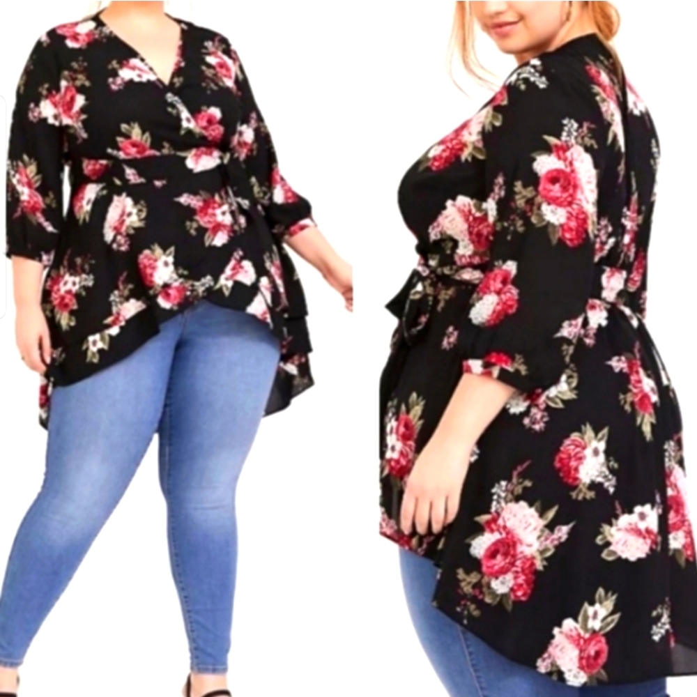 Wrap top with high low hem